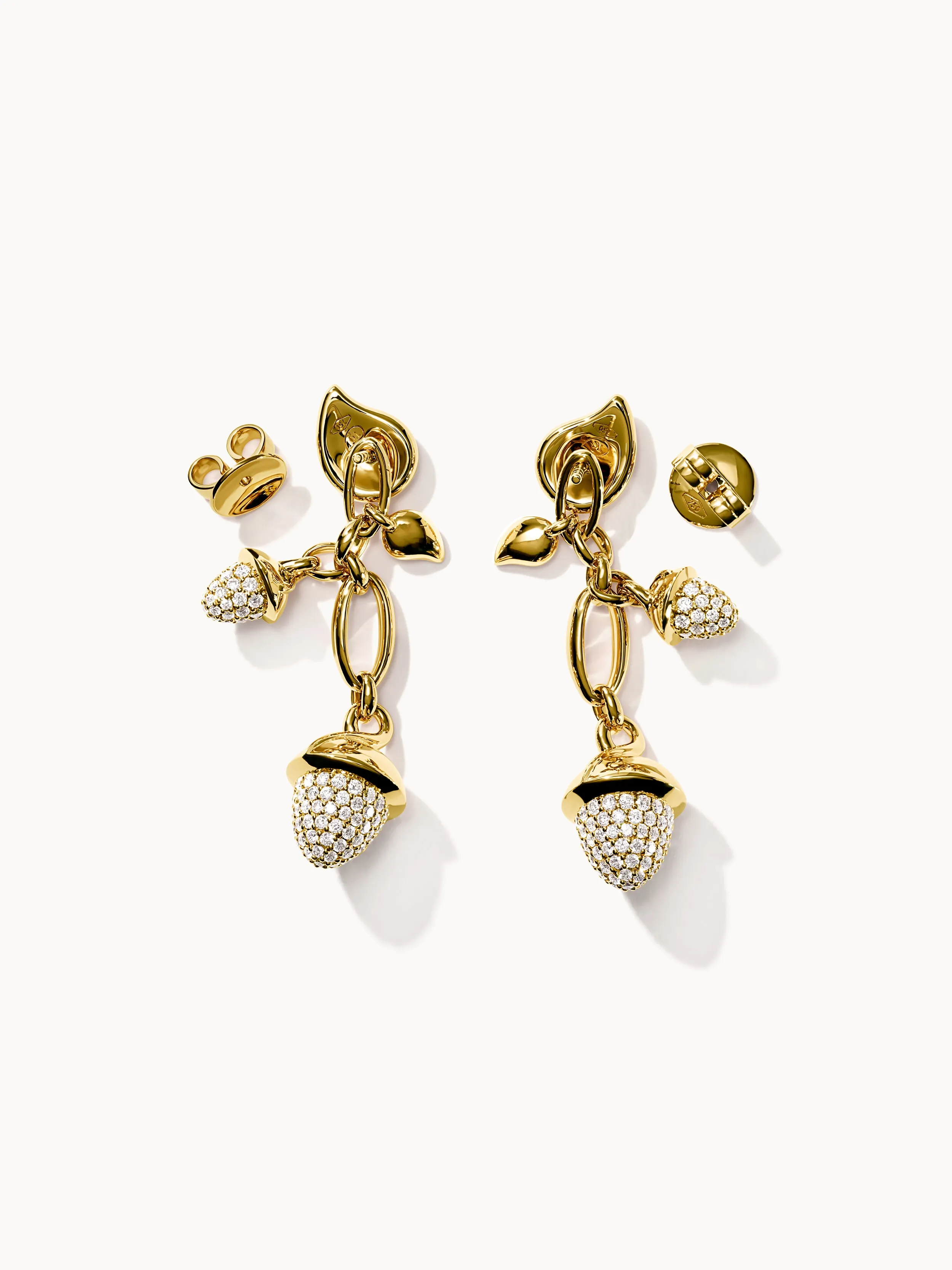 Earrings MIKADO Dangling 2 Acorns - Diamond Pavé Diamond Pavé