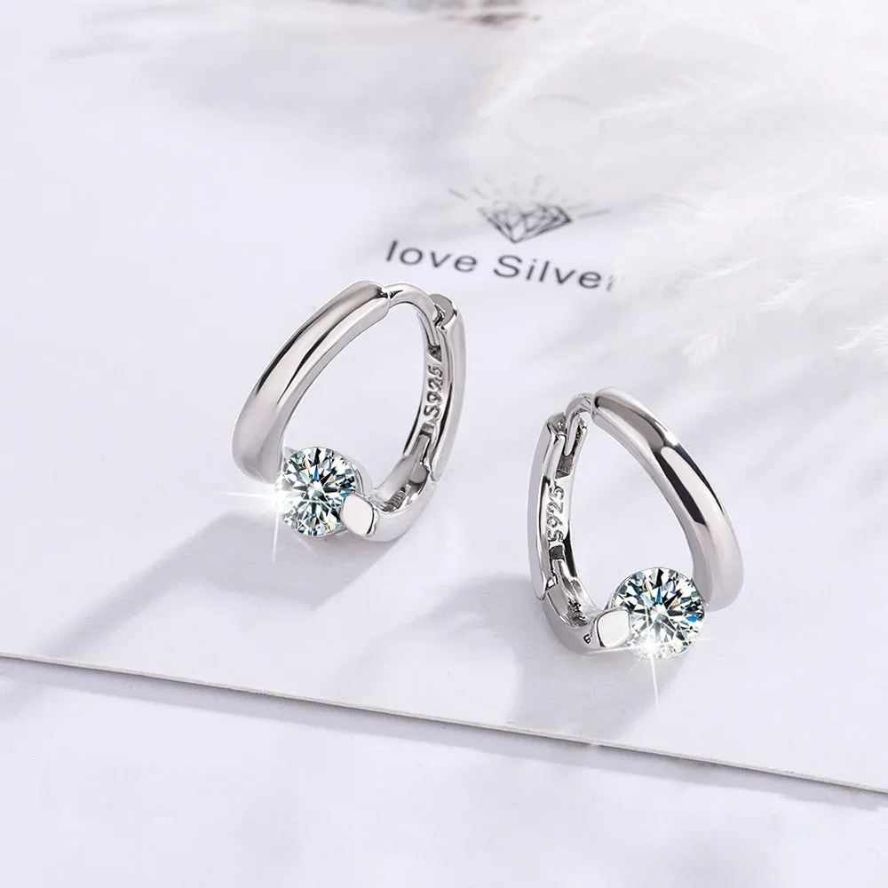 Elegant 925 Sterling Silver Crystal Hoop Earrings