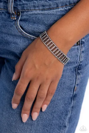 Elusive Elegance - Black - White Rhinestone Encrusted Gunmetal Bar Paparazzi Lobster Claw Bracelet