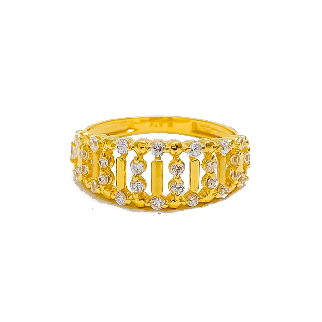 Embellished Unique Striped 22k Gold CZ Ring