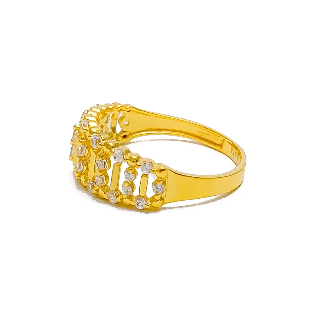 Embellished Unique Striped 22k Gold CZ Ring