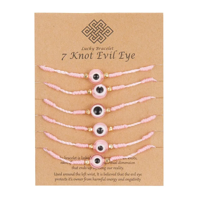 Embrace Fortuitous Vibes with our Exquisite Set of 6 Handmade Turkish Evil Eye Bracelets - Adjustable, Stylish and Trendy Fashion Accessory for Women and Men