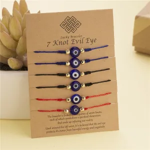 Embrace Fortuitous Vibes with our Exquisite Set of 6 Handmade Turkish Evil Eye Bracelets - Adjustable, Stylish and Trendy Fashion Accessory for Women and Men