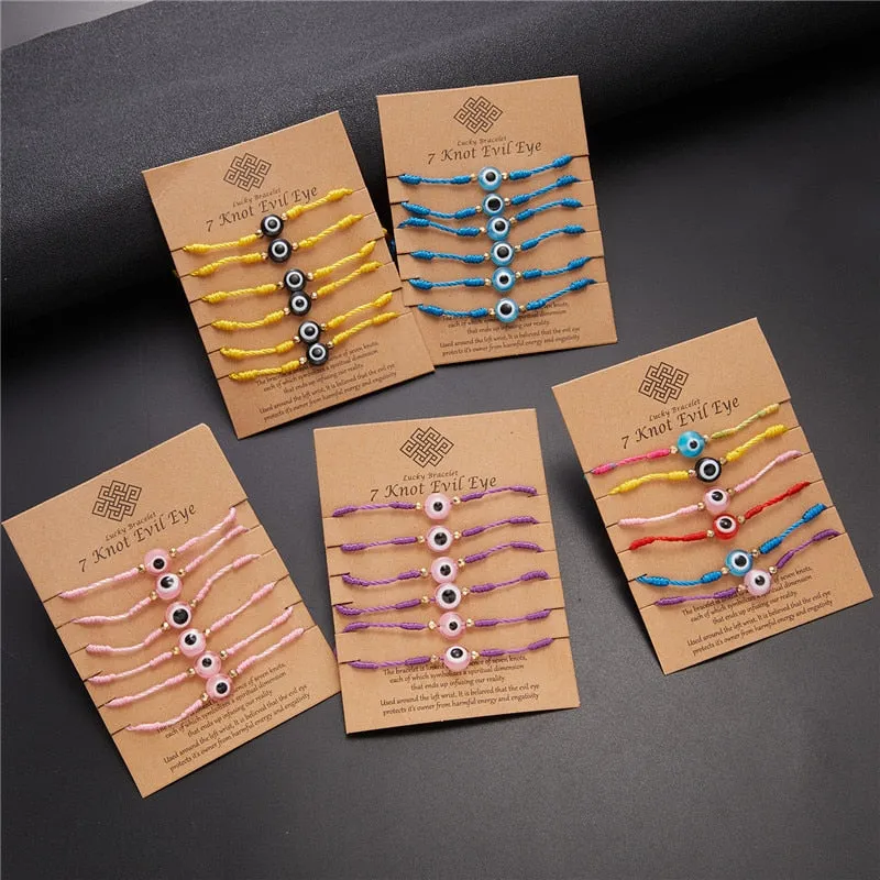 Embrace Fortuitous Vibes with our Exquisite Set of 6 Handmade Turkish Evil Eye Bracelets - Adjustable, Stylish and Trendy Fashion Accessory for Women and Men