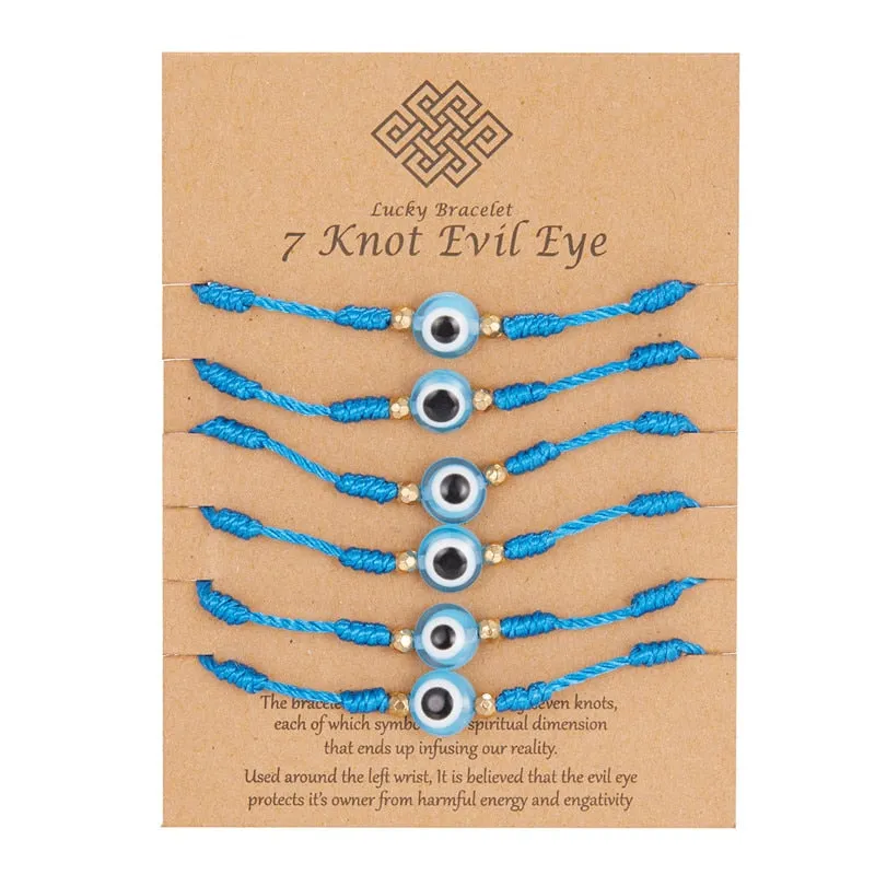 Embrace Fortuitous Vibes with our Exquisite Set of 6 Handmade Turkish Evil Eye Bracelets - Adjustable, Stylish and Trendy Fashion Accessory for Women and Men