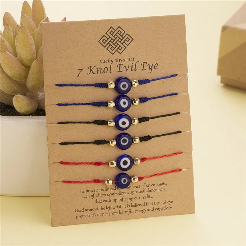 Embrace Fortuitous Vibes with our Exquisite Set of 6 Handmade Turkish Evil Eye Bracelets - Adjustable, Stylish and Trendy Fashion Accessory for Women and Men