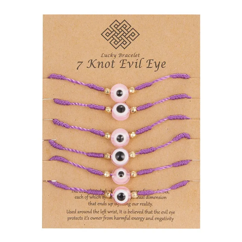 Embrace Fortuitous Vibes with our Exquisite Set of 6 Handmade Turkish Evil Eye Bracelets - Adjustable, Stylish and Trendy Fashion Accessory for Women and Men