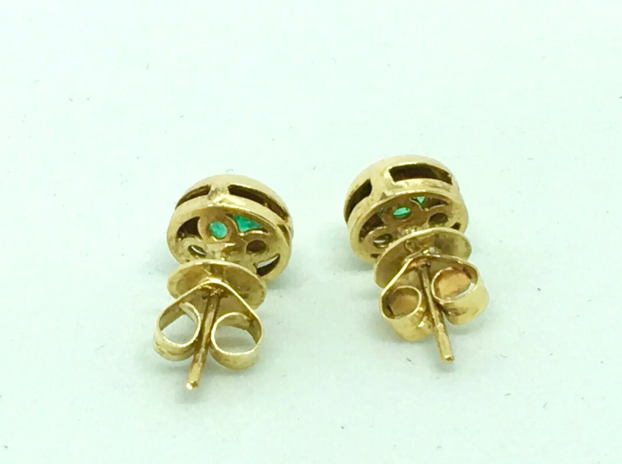 Emerald Stud Earrings Round Emerald 18K Yellow Gold