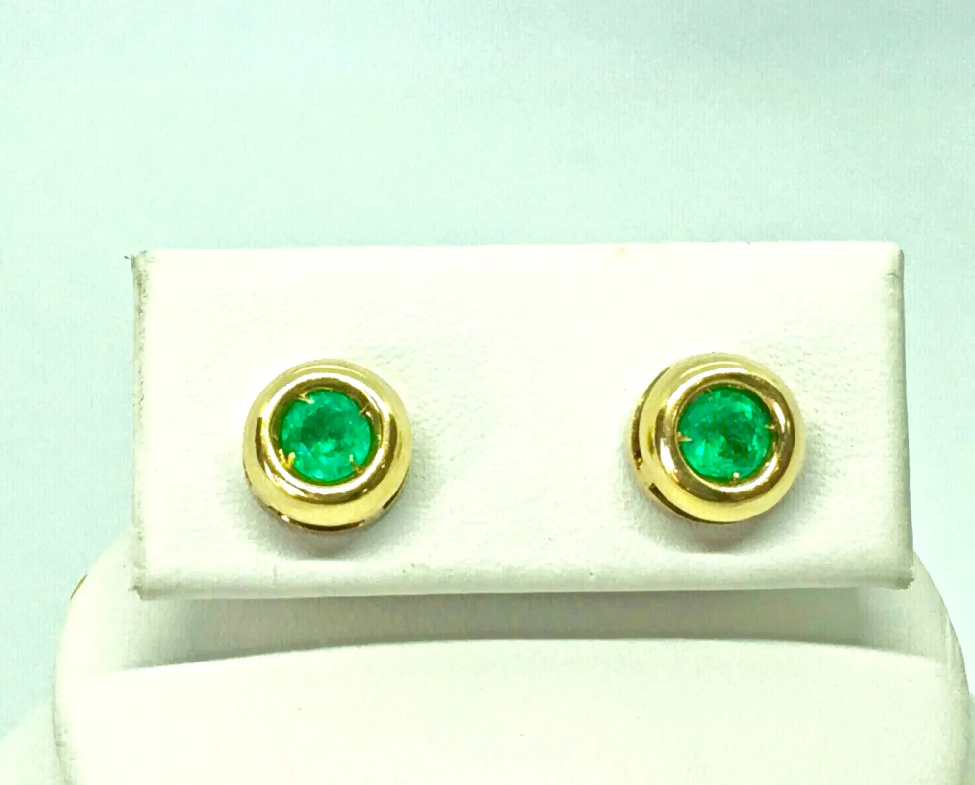 Emerald Stud Earrings Round Emerald 18K Yellow Gold