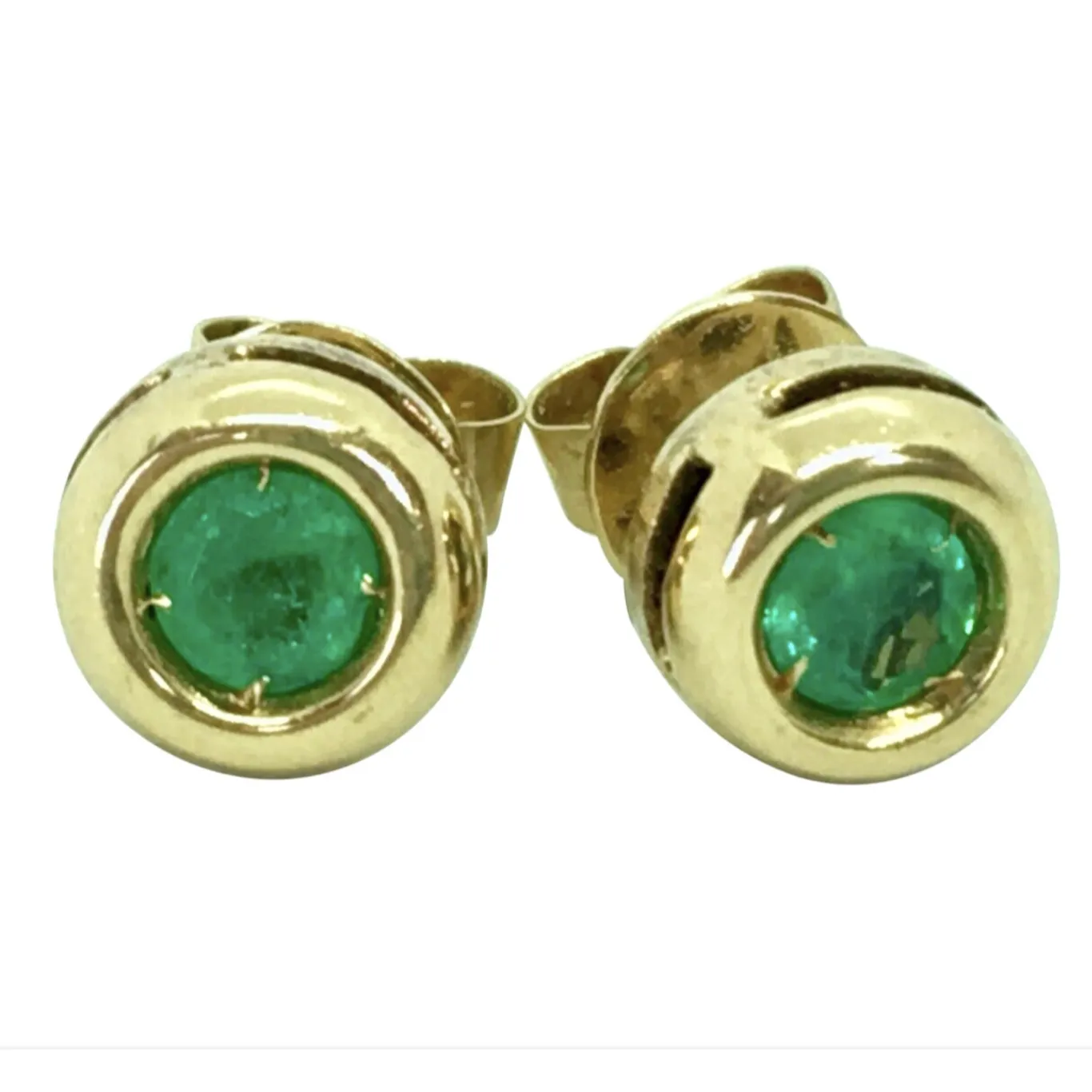 Emerald Stud Earrings Round Emerald 18K Yellow Gold