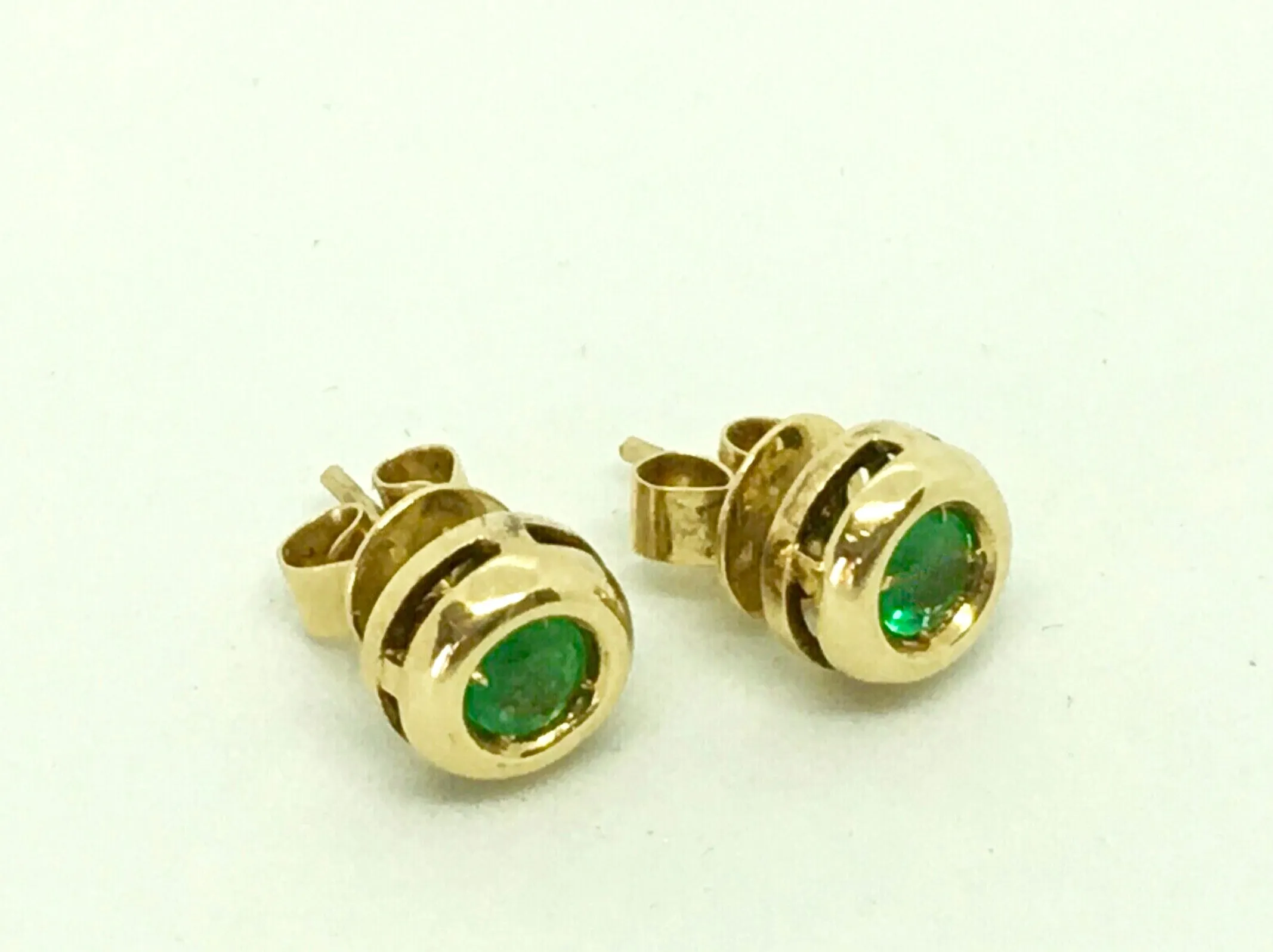 Emerald Stud Earrings Round Emerald 18K Yellow Gold