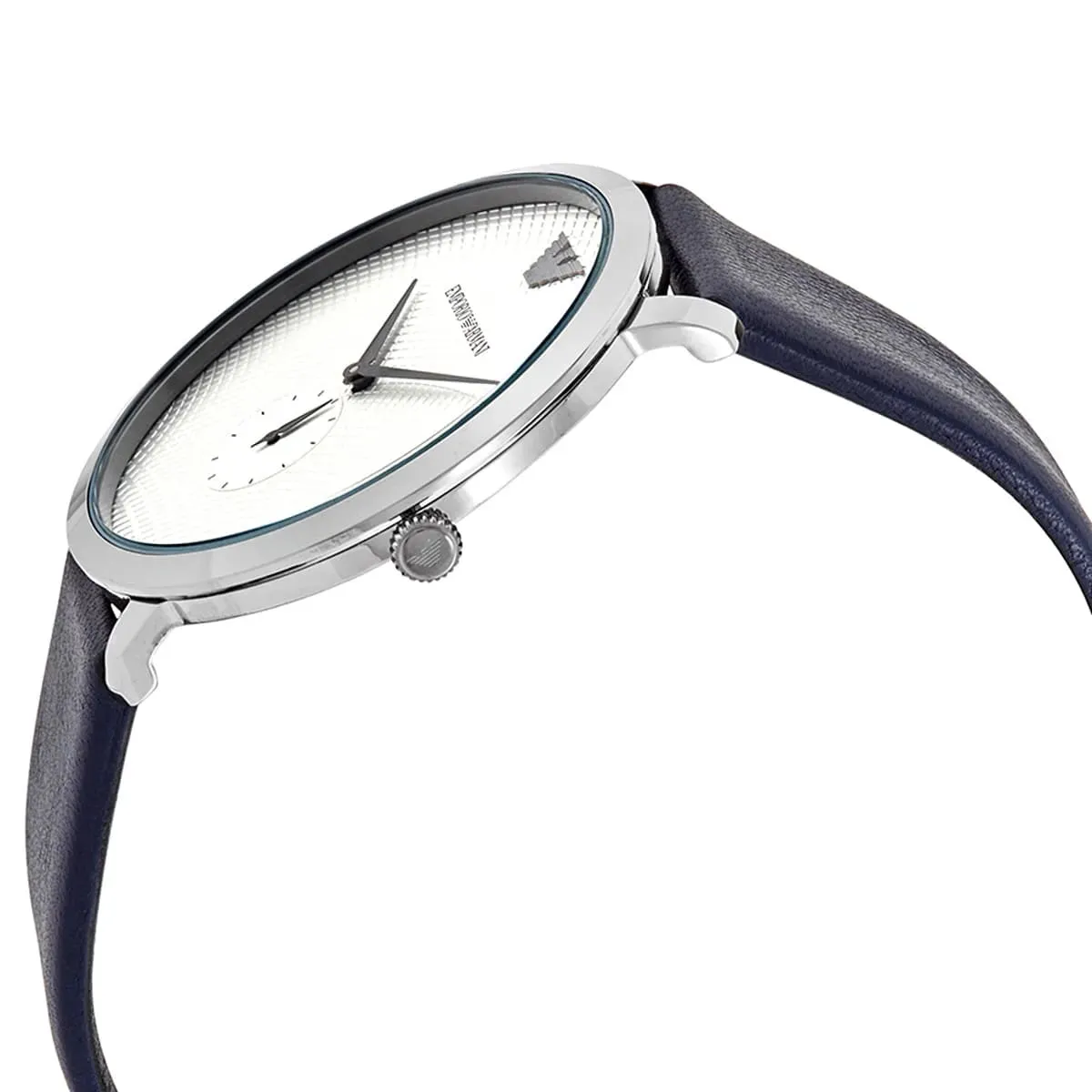 EMPORIO ARMANI Modern Slim Blue Leather Strap Silver Dial Quartz Watch for Gents - AR11214