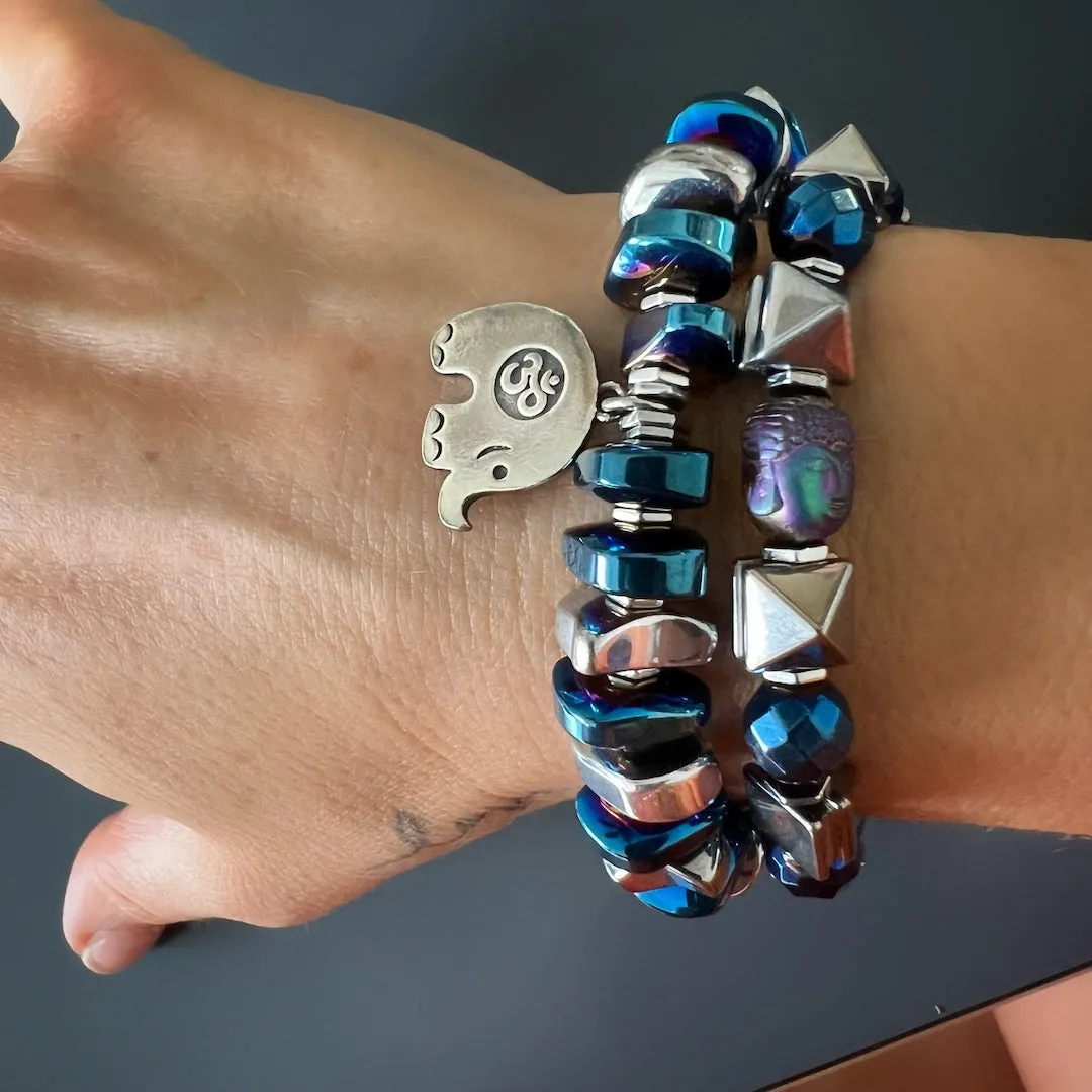 Energy Of Buddha Silver Hematite Stone Beaded Bracelet