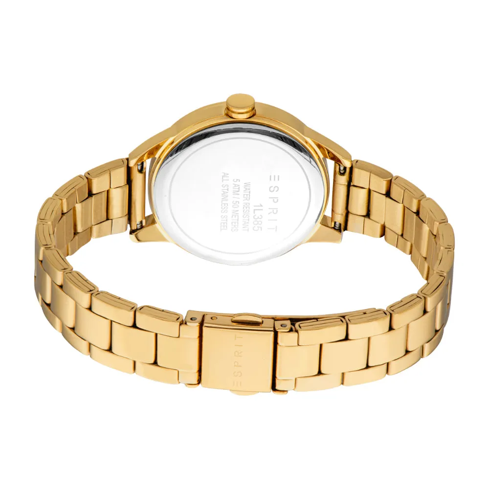 ESPRIT Women's Gold Watch with Silver Glitter Dial and Metal Bracelet