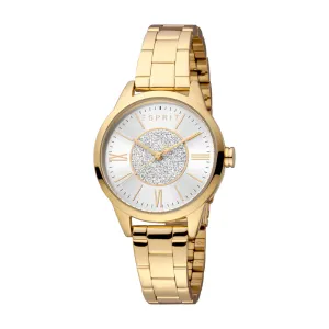 ESPRIT Women's Gold Watch with Silver Glitter Dial and Metal Bracelet