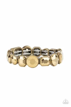 Extra Exposure - Brass - Emerald Cut and Circle Gem Paparazzi Stretchy Bracelet
