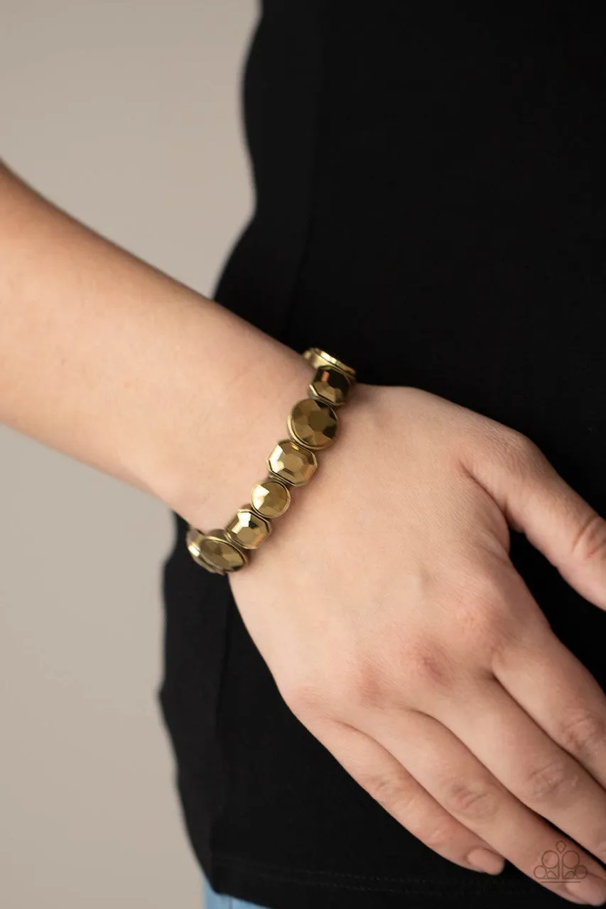 Extra Exposure - Brass - Emerald Cut and Circle Gem Paparazzi Stretchy Bracelet