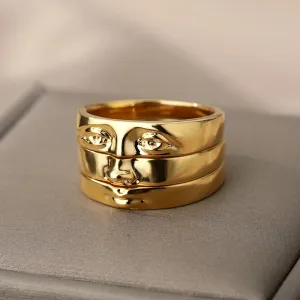 Eye Rings For Women Men Stainless Steel Gold Color Vintage Face Ring Sets Luxury y2k Aesthetic Jewelry