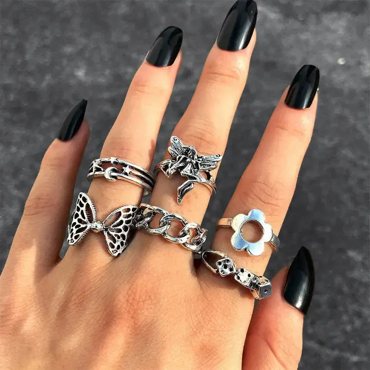 Fairy Grunge Y2K Ring Set for Unique Apparel and Accessories