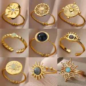 Fashion Stainless Steel Gold Color Hoop Rings For Women Luxury Open Adjustable Eyes Ring Jewelry Sets Wedding Party