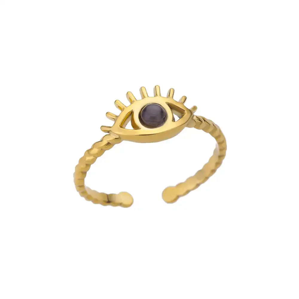 Fashion Stainless Steel Gold Color Hoop Rings For Women Luxury Open Adjustable Eyes Ring Jewelry Sets Wedding Party