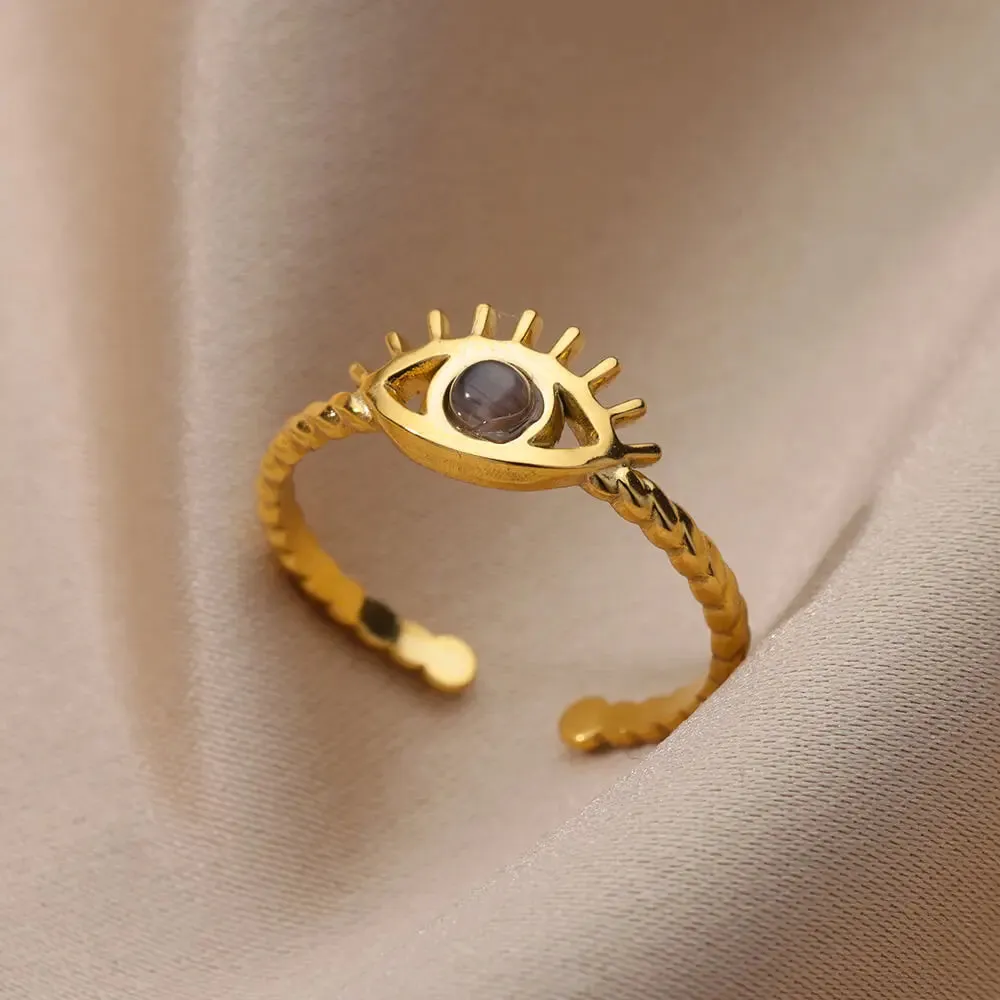 Fashion Stainless Steel Gold Color Hoop Rings For Women Luxury Open Adjustable Eyes Ring Jewelry Sets Wedding Party