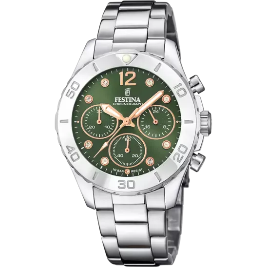 Festina Boyfriend Ladies Green Dial Stainless Steel Watch