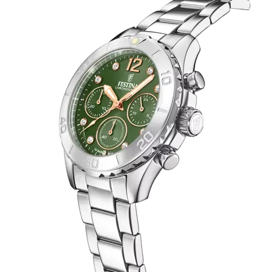 Festina Boyfriend Ladies Green Dial Stainless Steel Watch