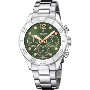 Festina Boyfriend Ladies Green Dial Stainless Steel Watch