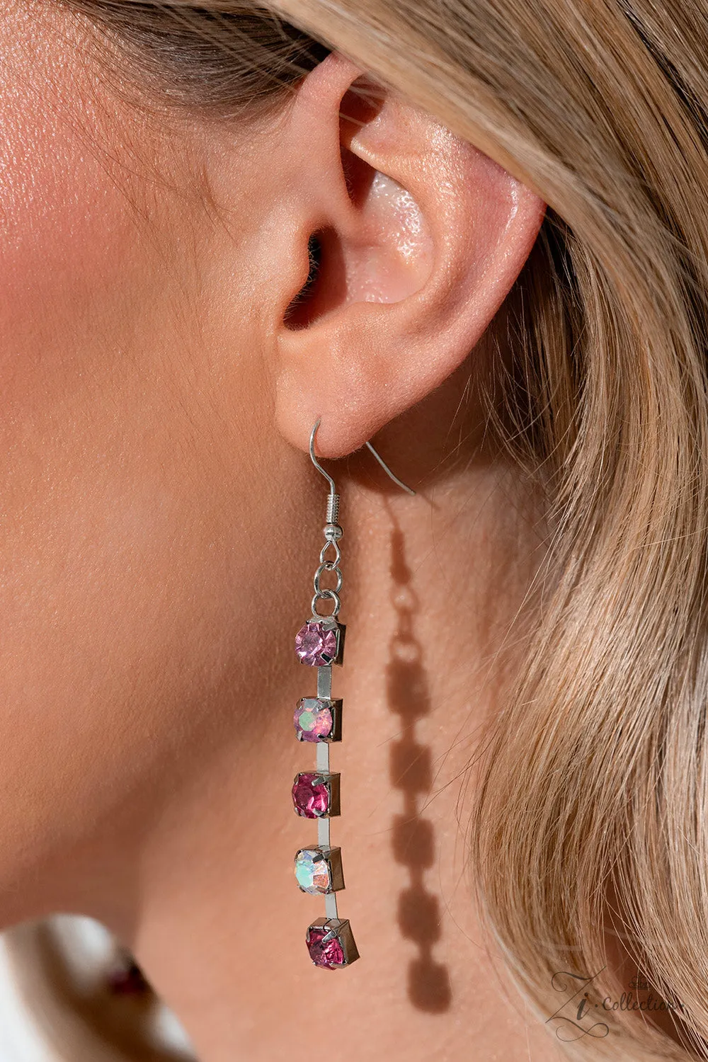 Flirtatious - 2023 Zi Collection - Pink and Iridescent Rhinestone Paparazzi Short Statement Necklace