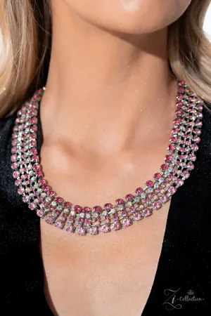 Flirtatious - 2023 Zi Collection - Pink and Iridescent Rhinestone Paparazzi Short Statement Necklace