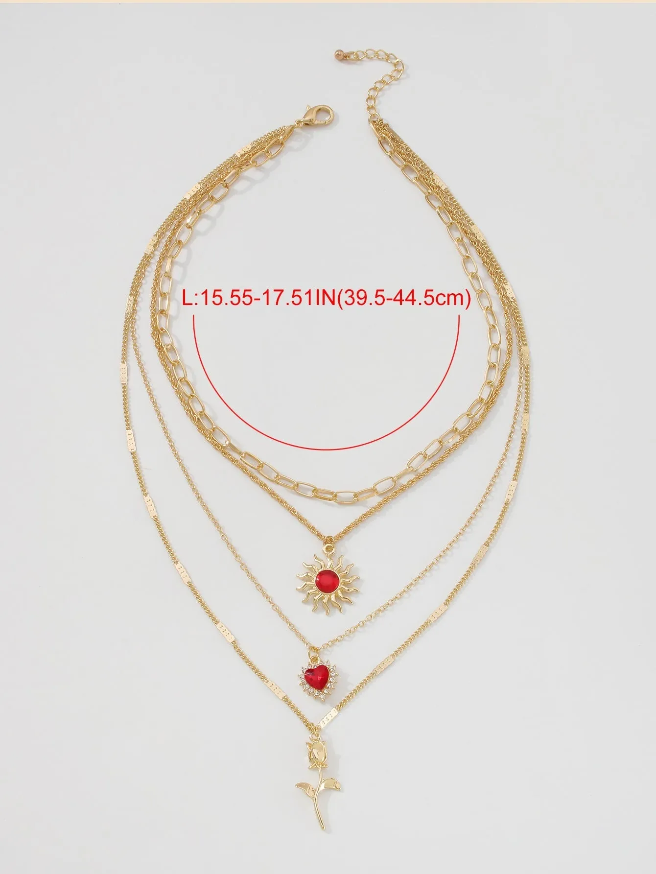 Flower & Heart Charm Layered Necklace  - Gold - FD ⚡