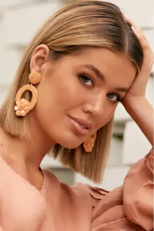 Flower Detail Statement Earrings Peach