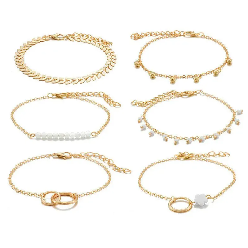 Flower Leaf Circle Fishbone Chain 6pcs/Set Bracelets