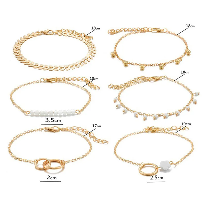 Flower Leaf Circle Fishbone Chain 6pcs/Set Bracelets
