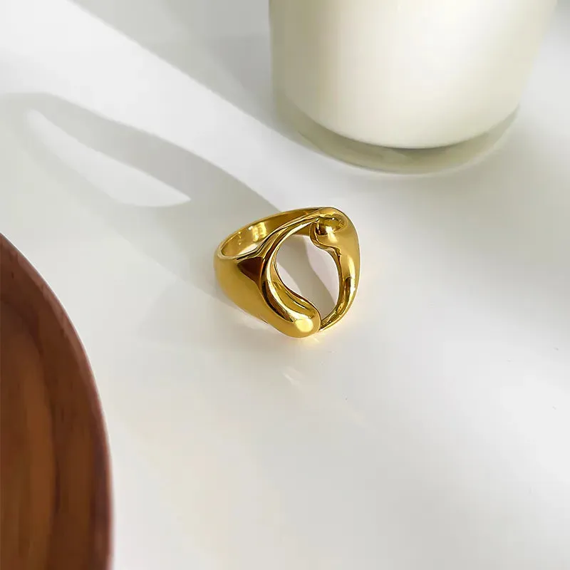 French Style IG Style Geometric 316L Stainless Steel 18K Gold Plated Irregular Open Ring