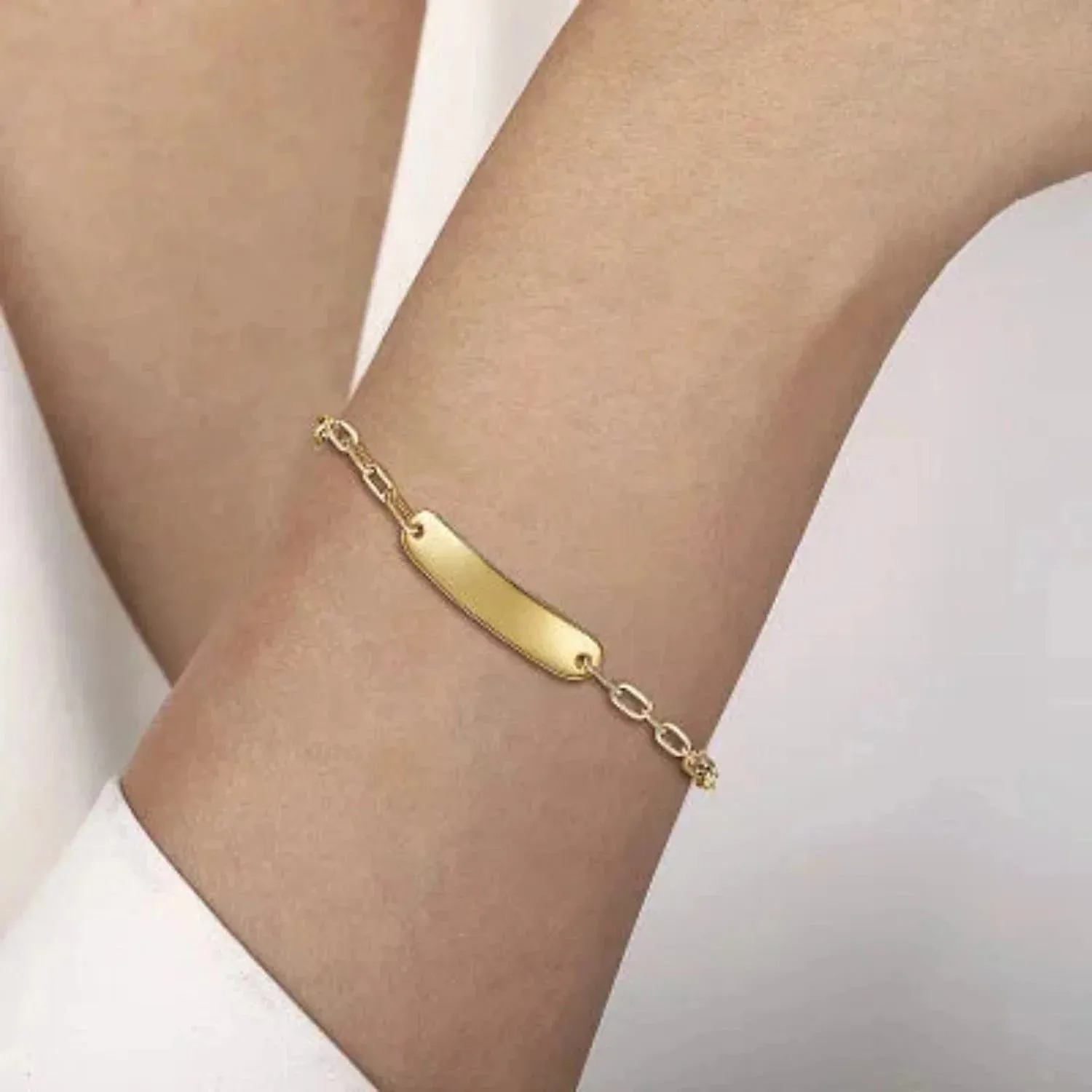 Gabriel & Co. Plain Gold Hollow Paperclip Chain Personalized ID Bracelet