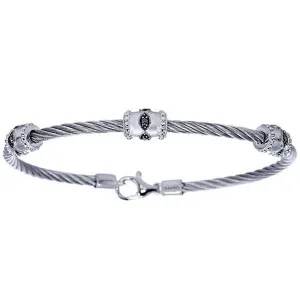 Gabriel & Co. Sterling Silver Black Diamond Cable Bangle Bracelet