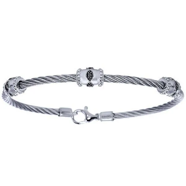 Gabriel & Co. Sterling Silver Black Diamond Cable Bangle Bracelet