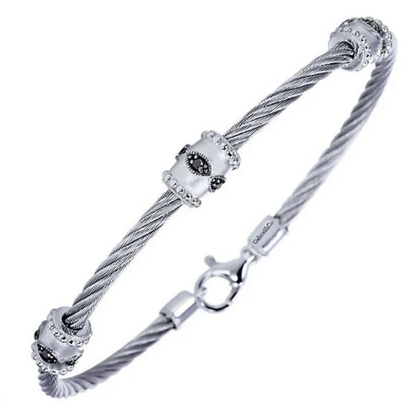 Gabriel & Co. Sterling Silver Black Diamond Cable Bangle Bracelet