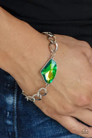 Galactic Grunge Green UV Shimmer Gem Silver Chain Paparazzi Bracelet