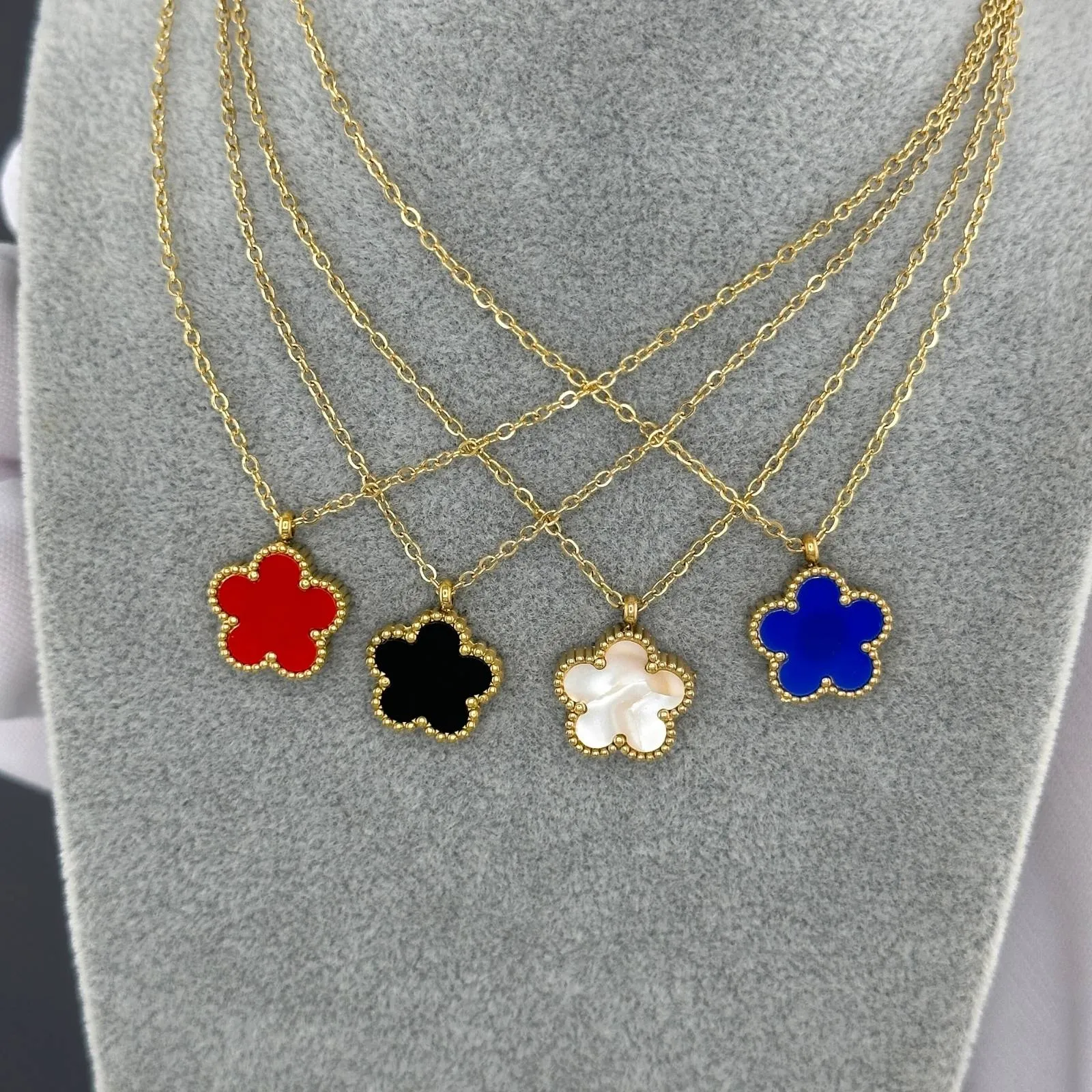 Garden Flower Charm Necklace in 18K Gold Plated Steel