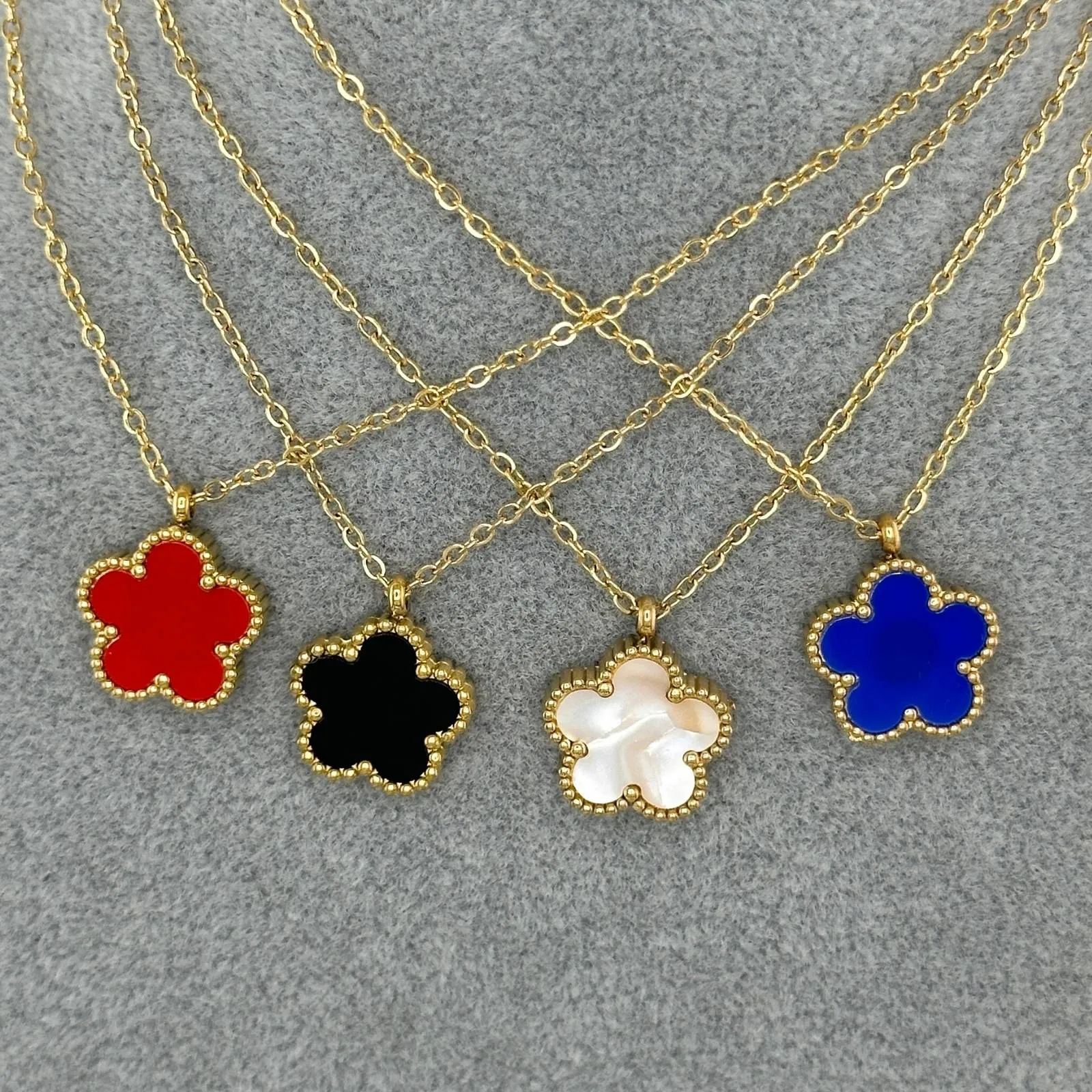 Garden Flower Charm Necklace in 18K Gold Plated Steel