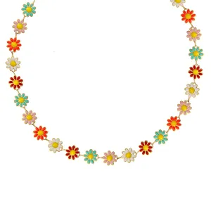 Garden Flowers Charm Necklace in 18K Gold Plated Steel