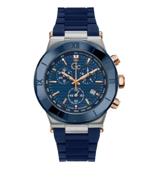 Gc Force Chrono Gent Blue Dial with Rosegold Details Blue Silicone Band Watch