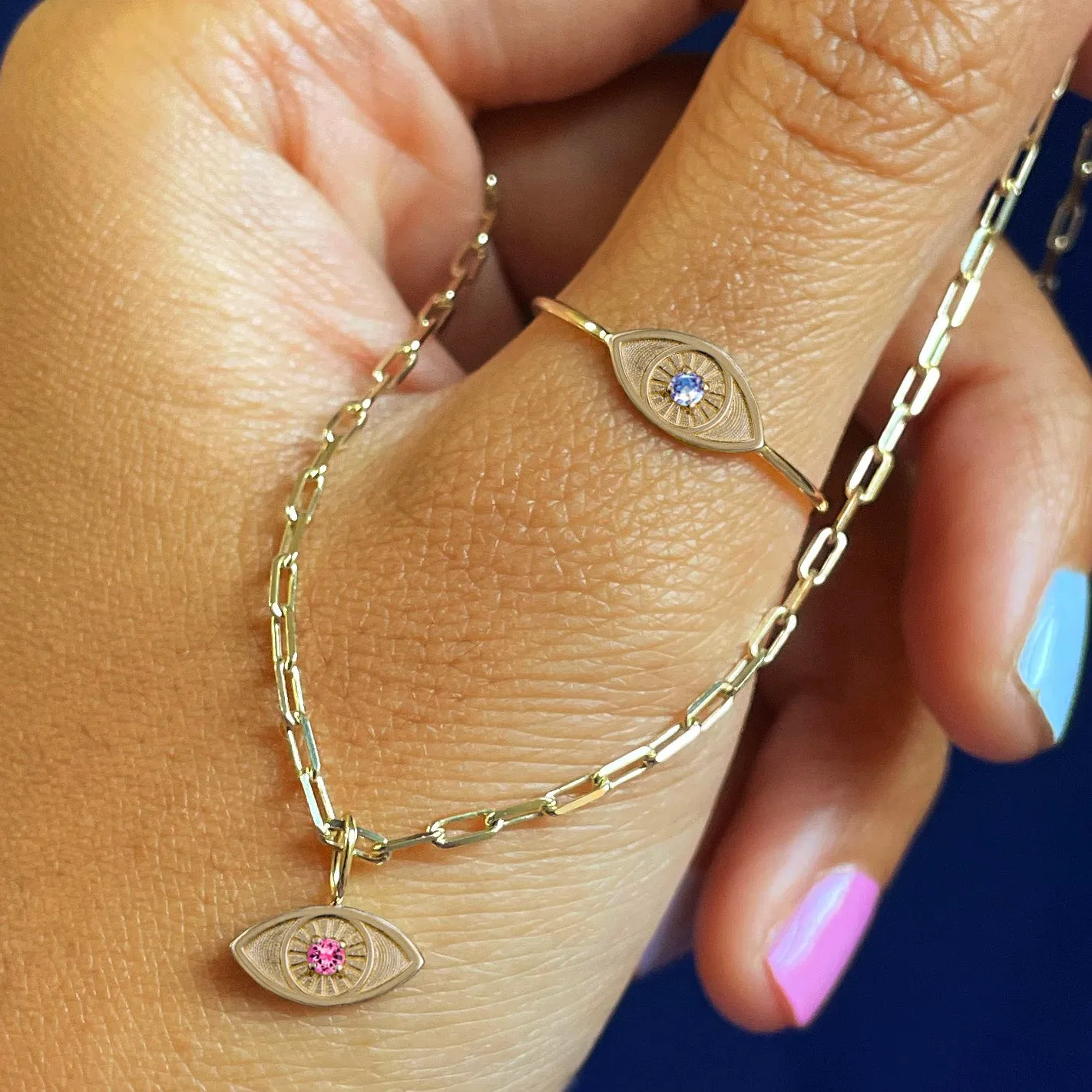 Gemstone Evil Eye Ring
