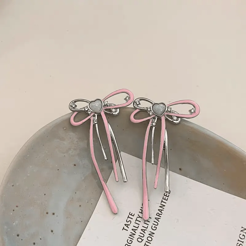 Geometric Pink Ribbon Dangle Earrings
