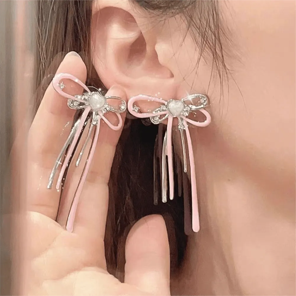 Geometric Pink Ribbon Dangle Earrings
