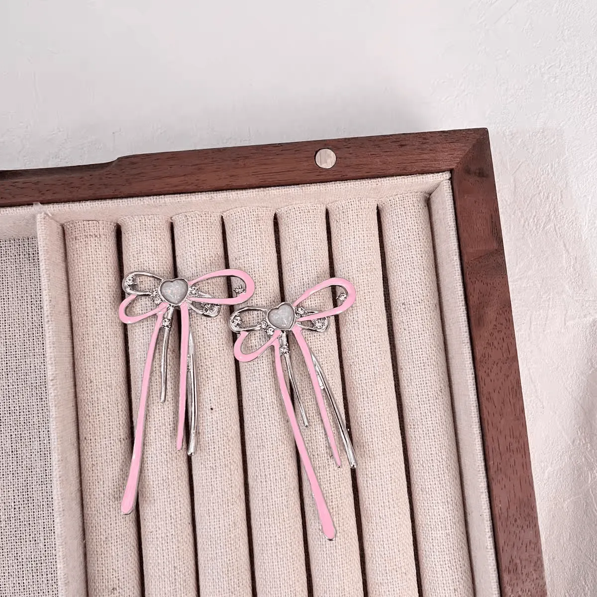 Geometric Pink Ribbon Dangle Earrings
