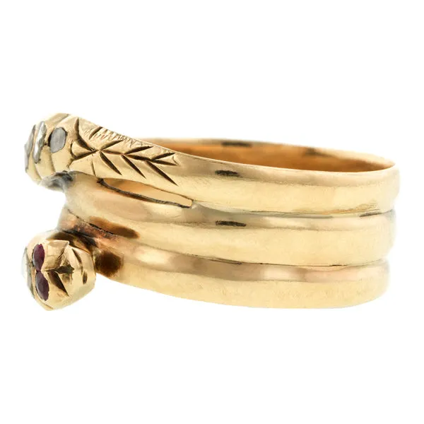 Georgian Diamond & Ruby Double Snake Ring